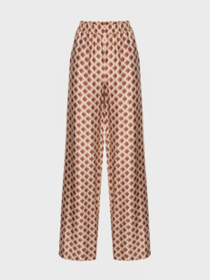Ecru wide-leg geometric print trousers