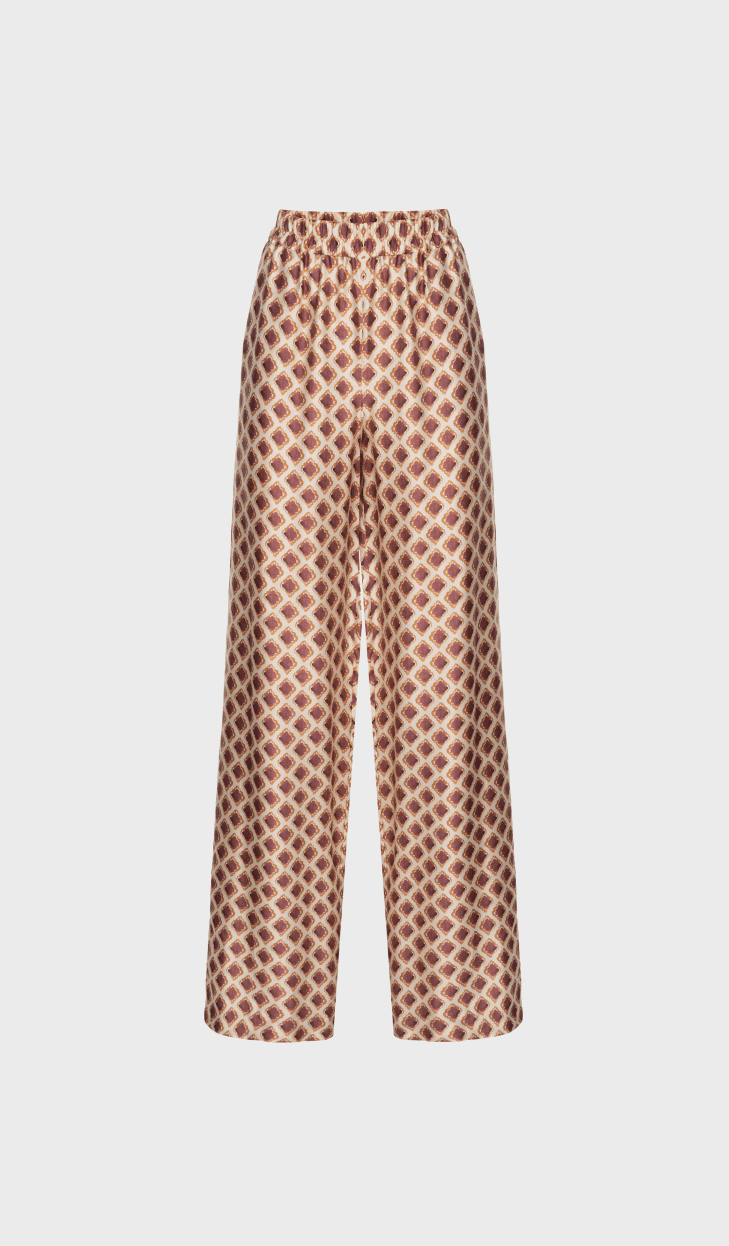 Ecru wide-leg geometric print trousers