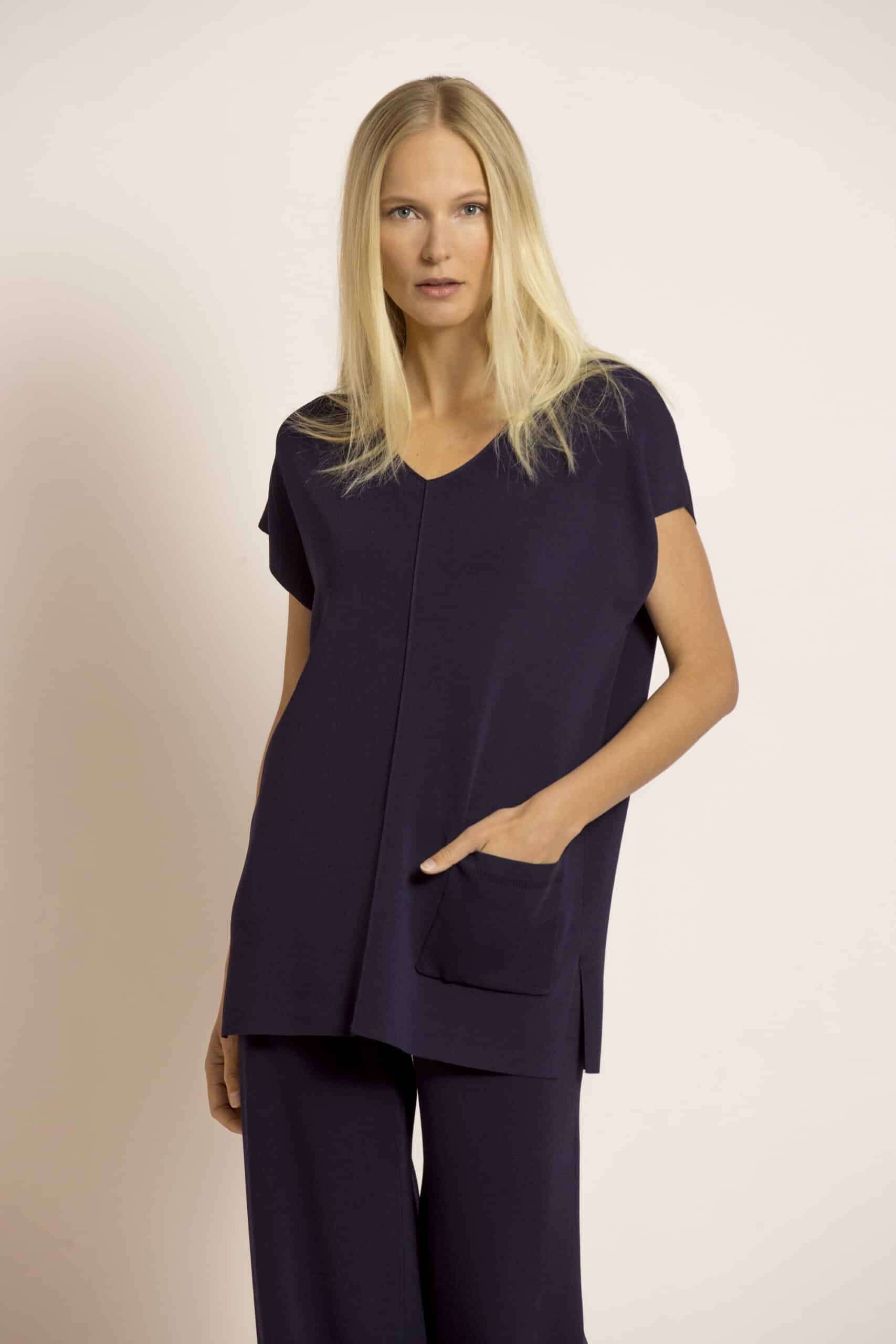 Navy relaxed-fit V-neck blouse - Image 4