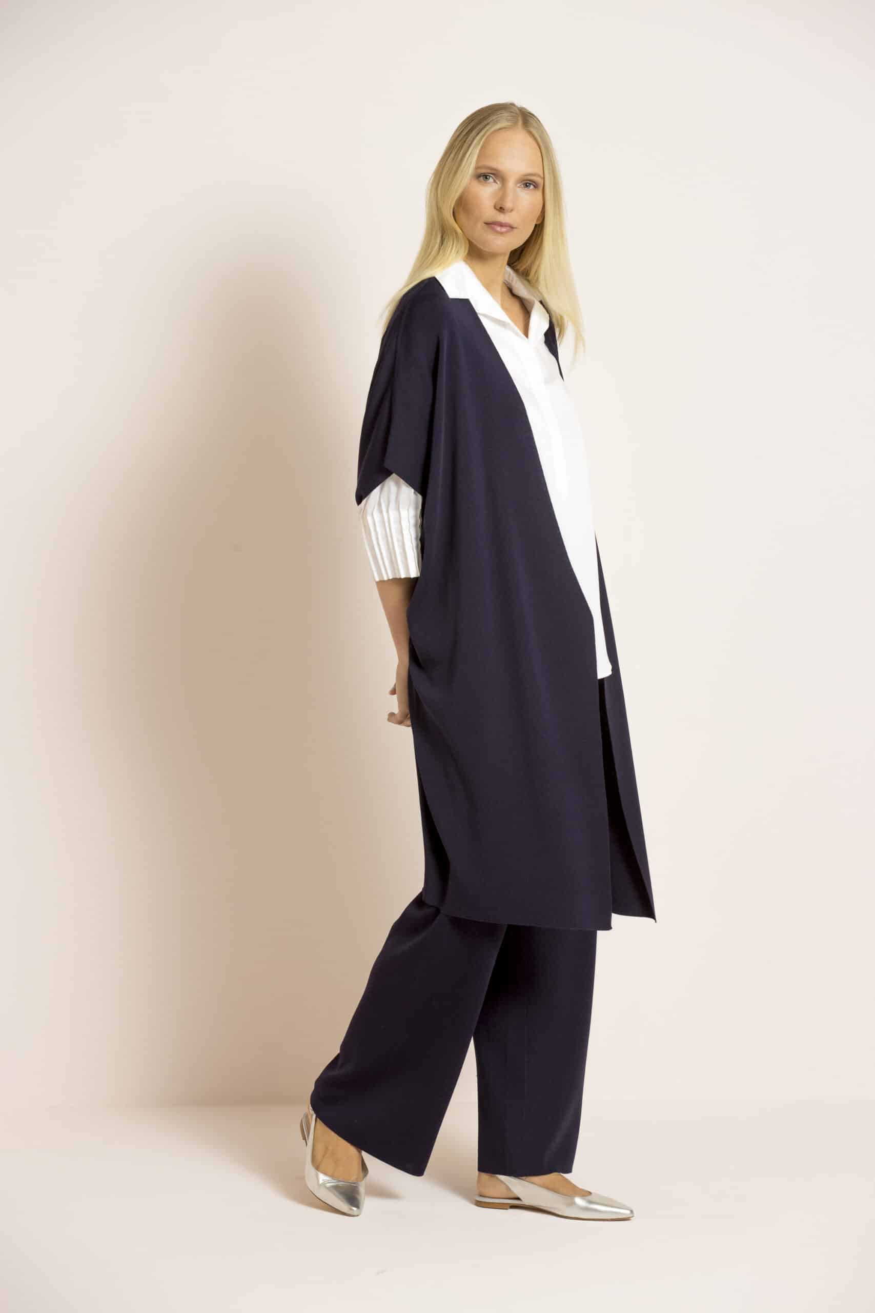 Navy high-waisted wide-leg trousers - Image 6