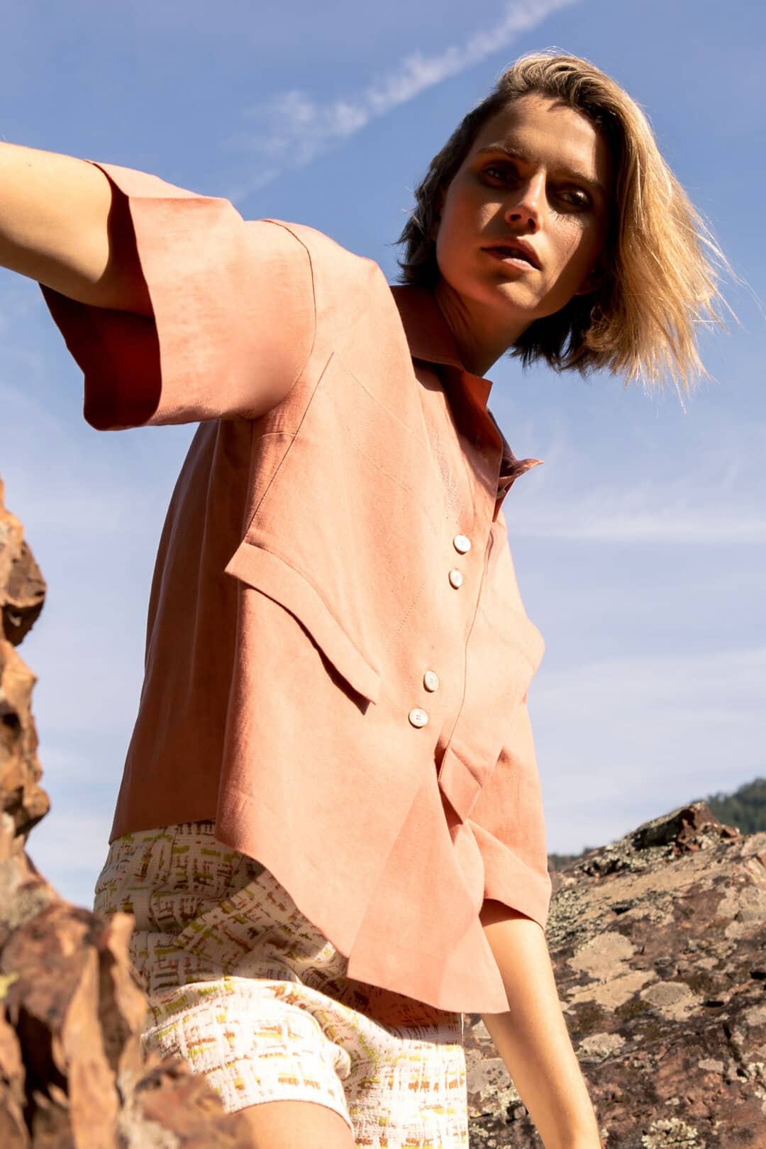 Ecru patterned high-waisted shorts - Image 8