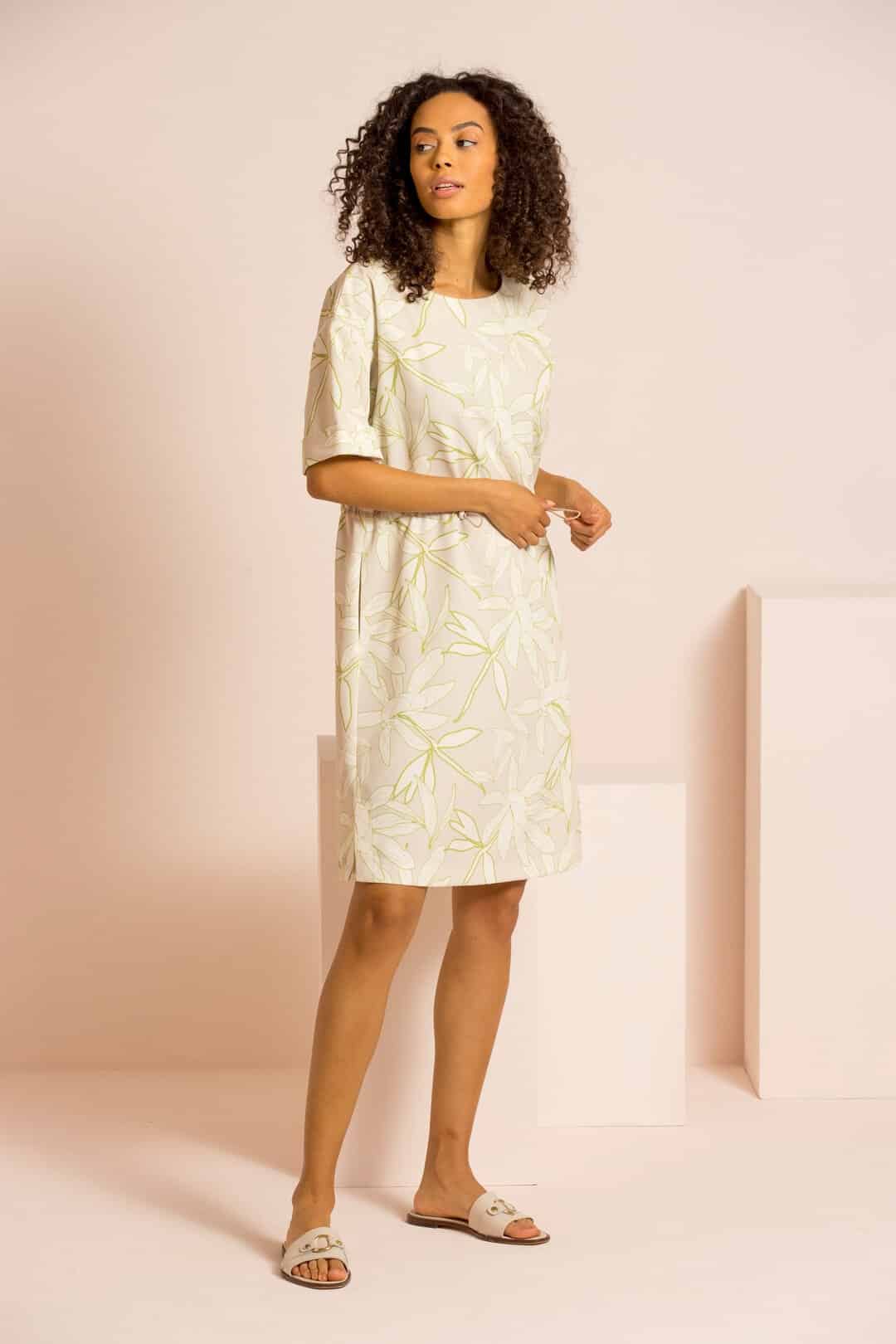 Beige foliage print relaxed dress - Image 2