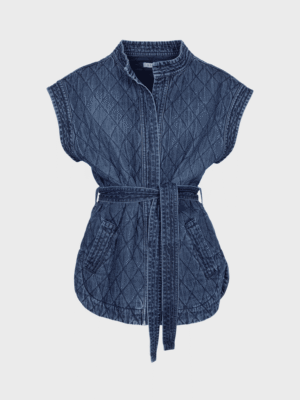 Blue denim vest with waistbelt