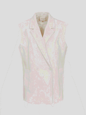 Long ecru sleeveless blazer