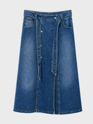 denim wrap midi skirt