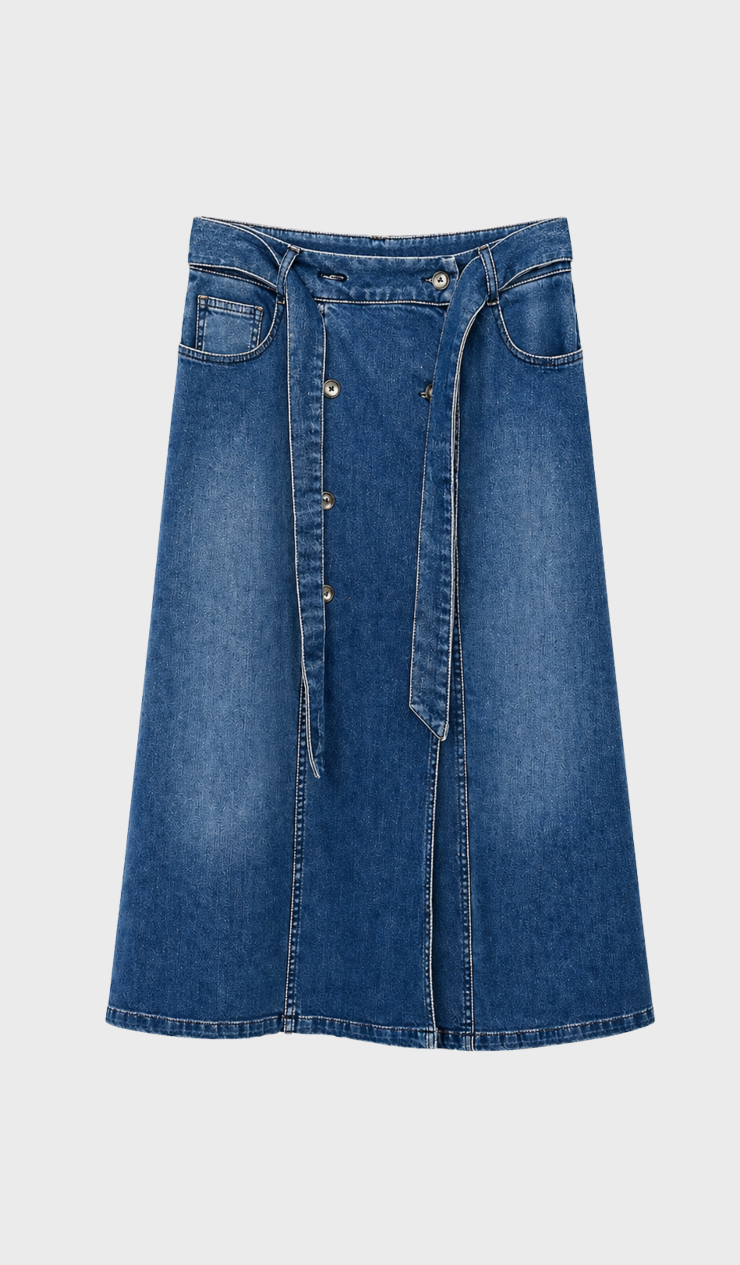 denim wrap midi skirt