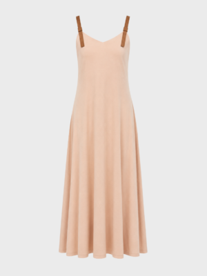 Beige strap detail tencel dress