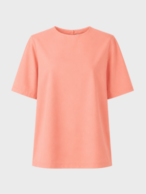 Orange straight neckline detail blouse