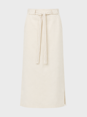 White skirt with a golden linen belt