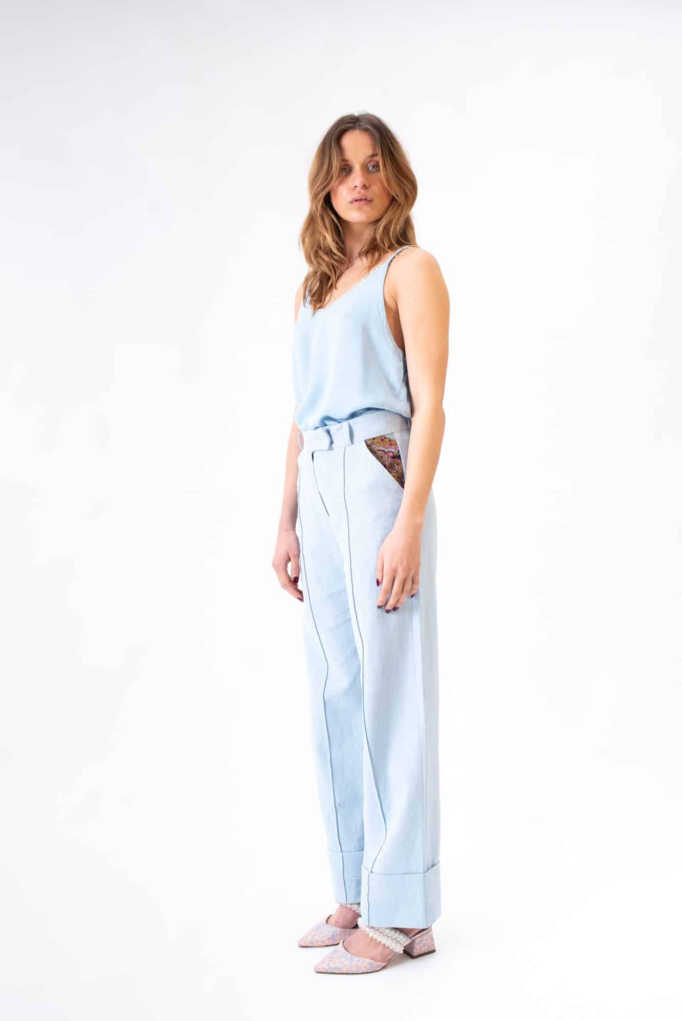 Blue linen long Ocal trousers - Image 4