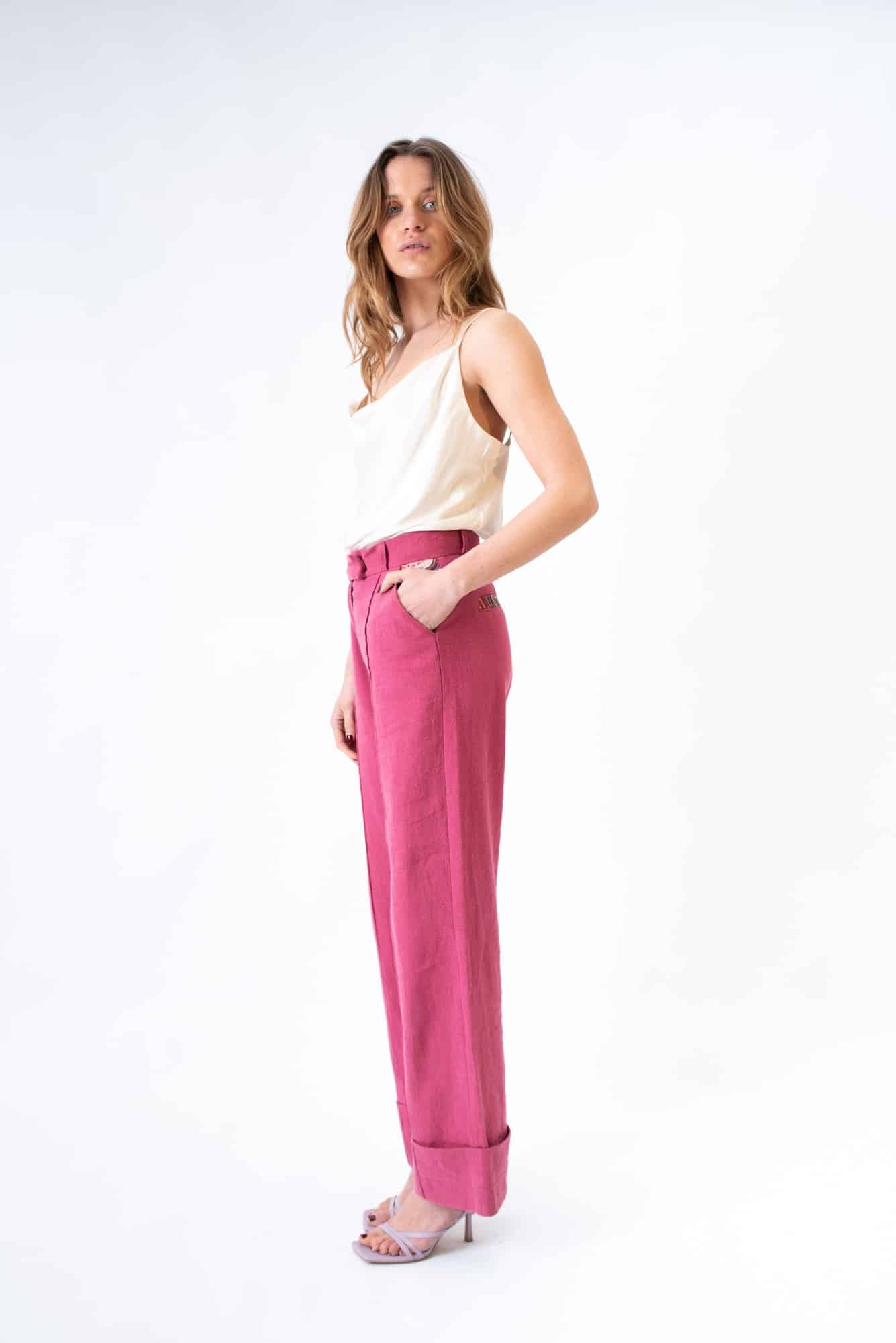 Pink linen long Ocal trousers - Image 3