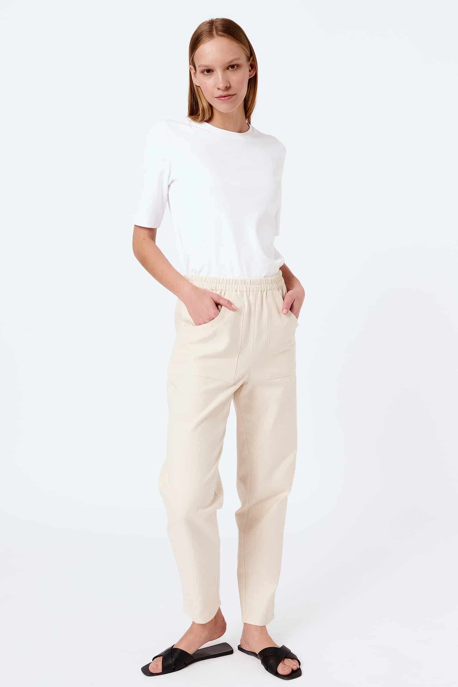 Beige front detail long trousers - Image 2