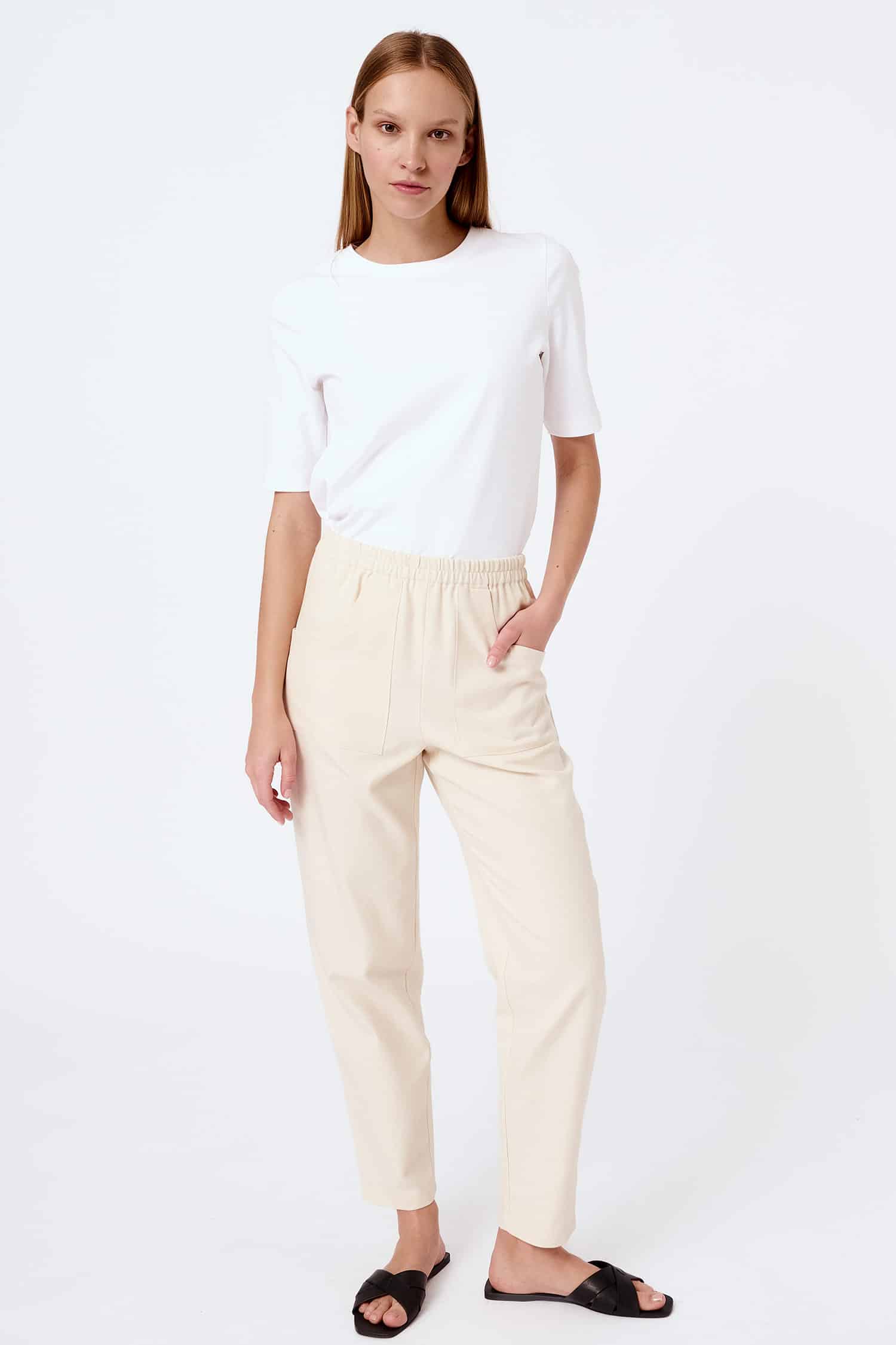Beige front detail long trousers - Image 3