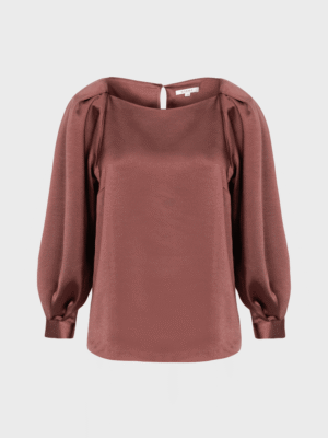 Cassis brown puff-sleeve blouse