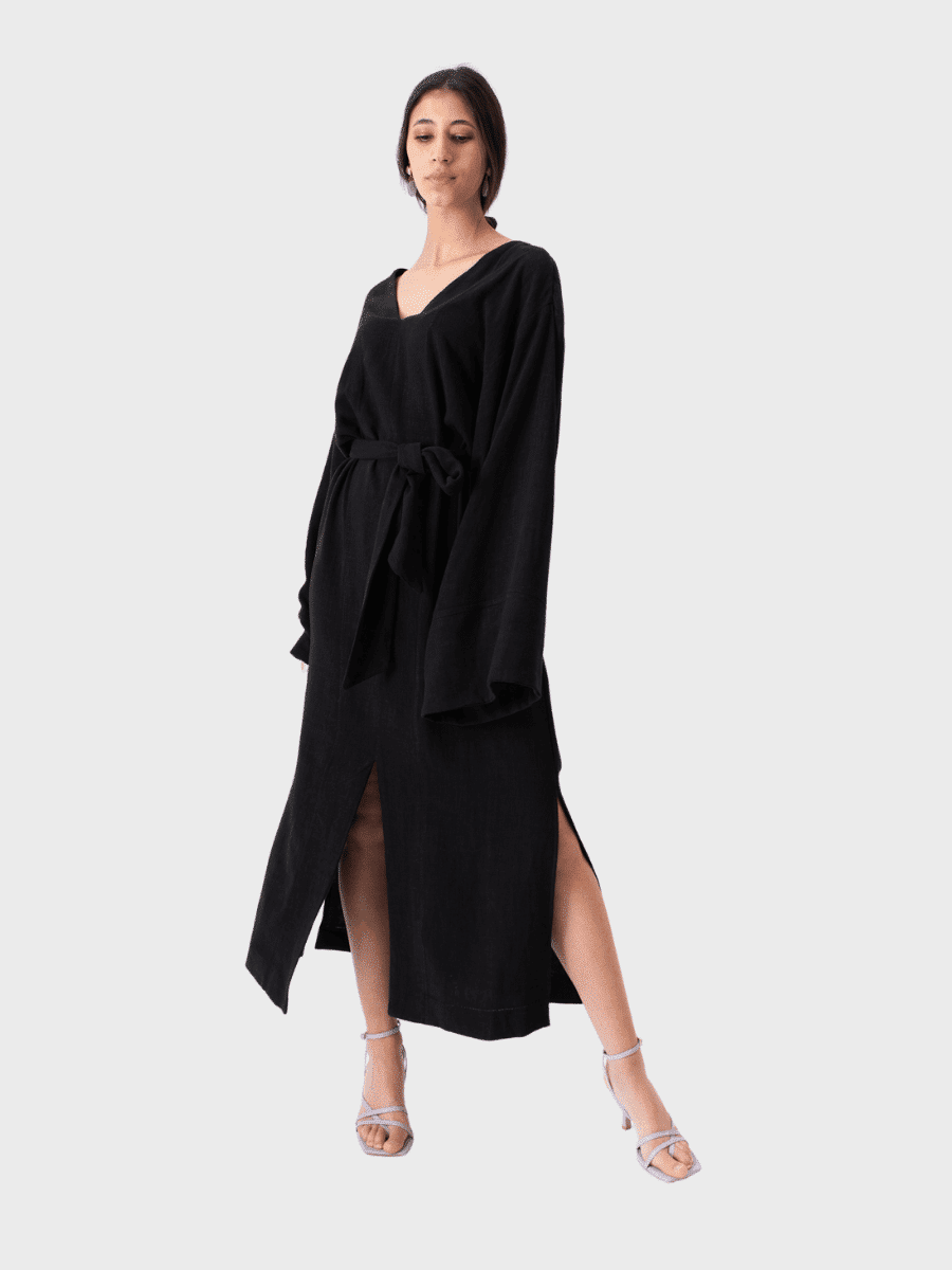 Black linen Kalamata kaftan - Image 3