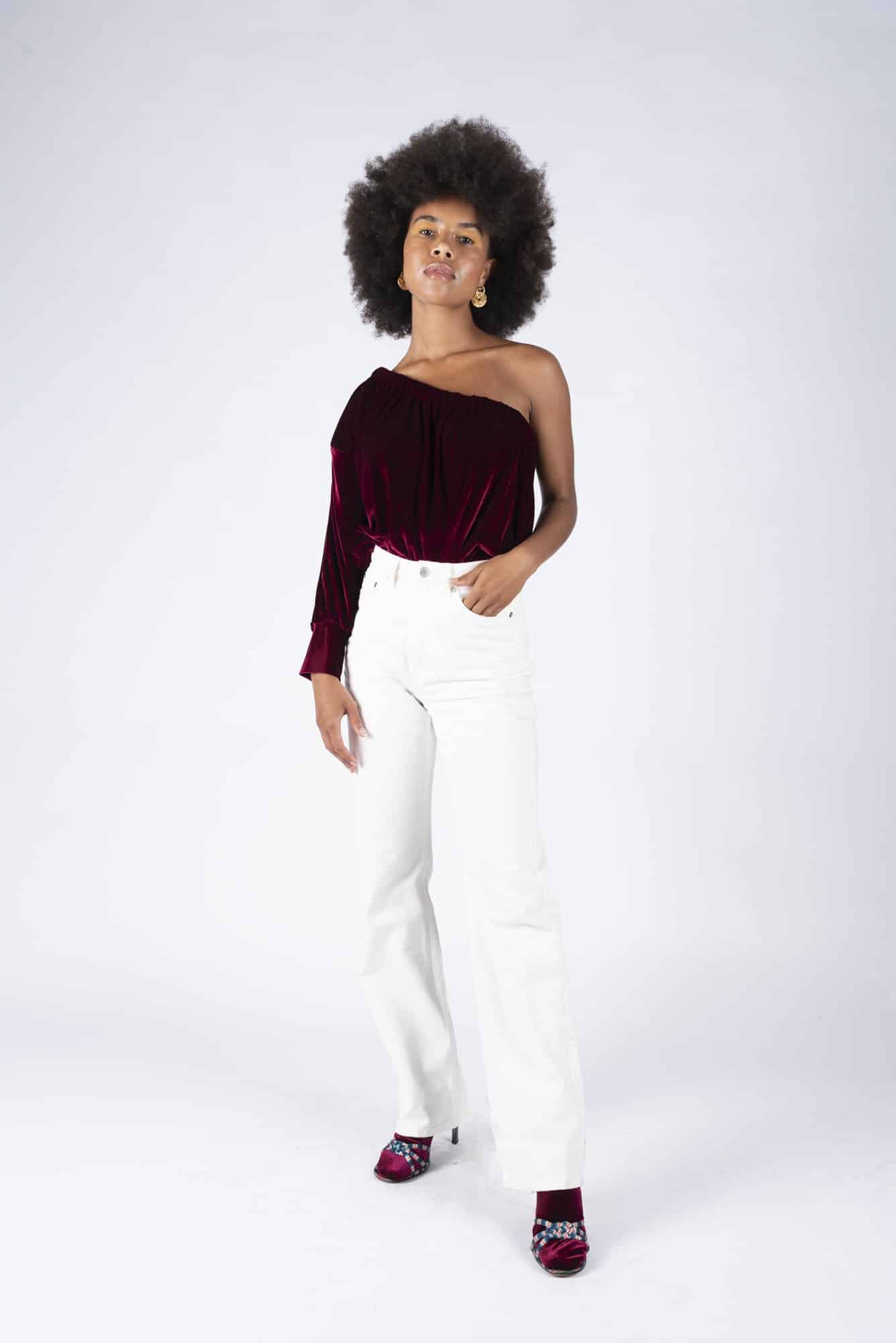 Wine red asymmetric Valessa top - Image 3