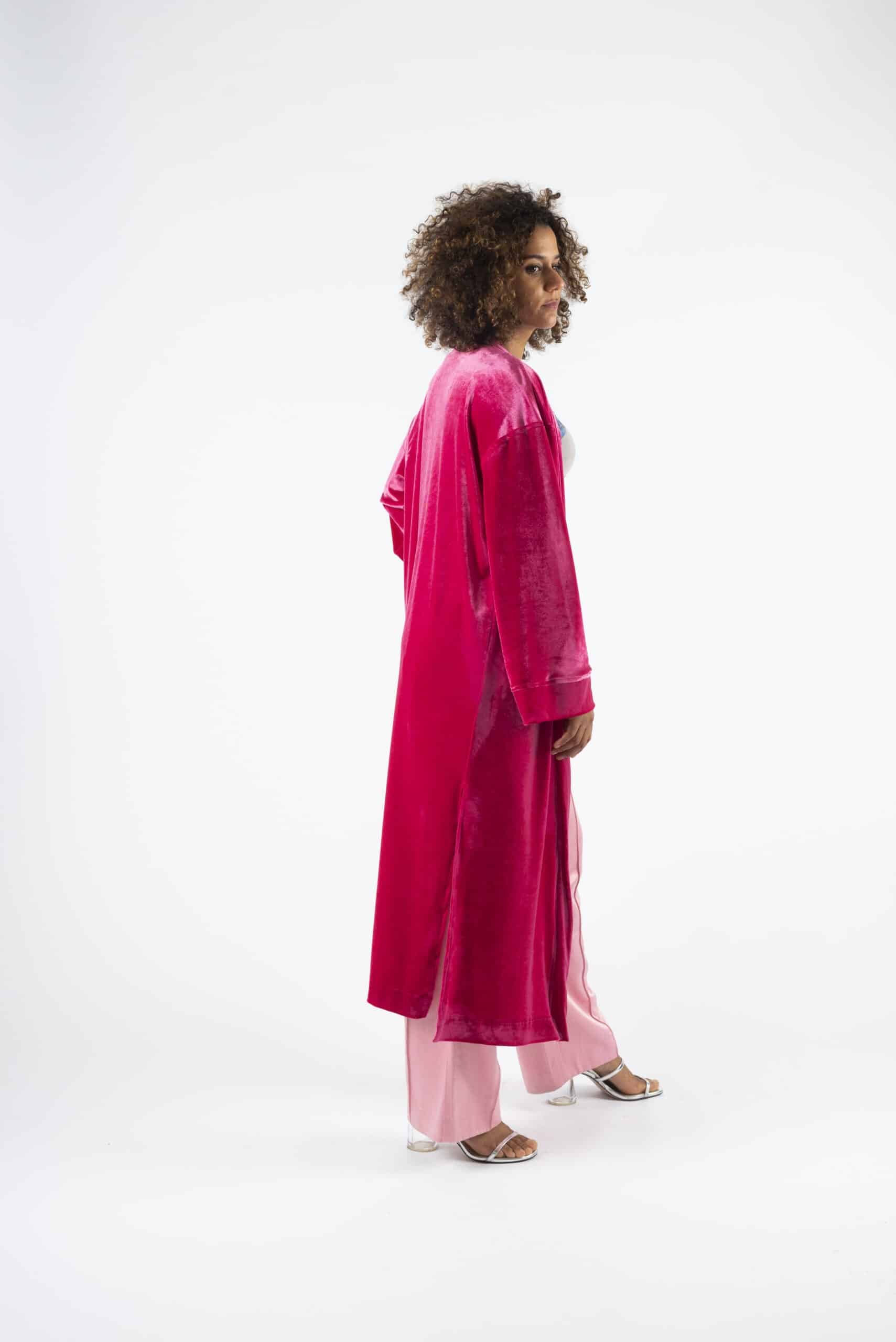 Pink velvet faux-wrap hooded dress - Image 7