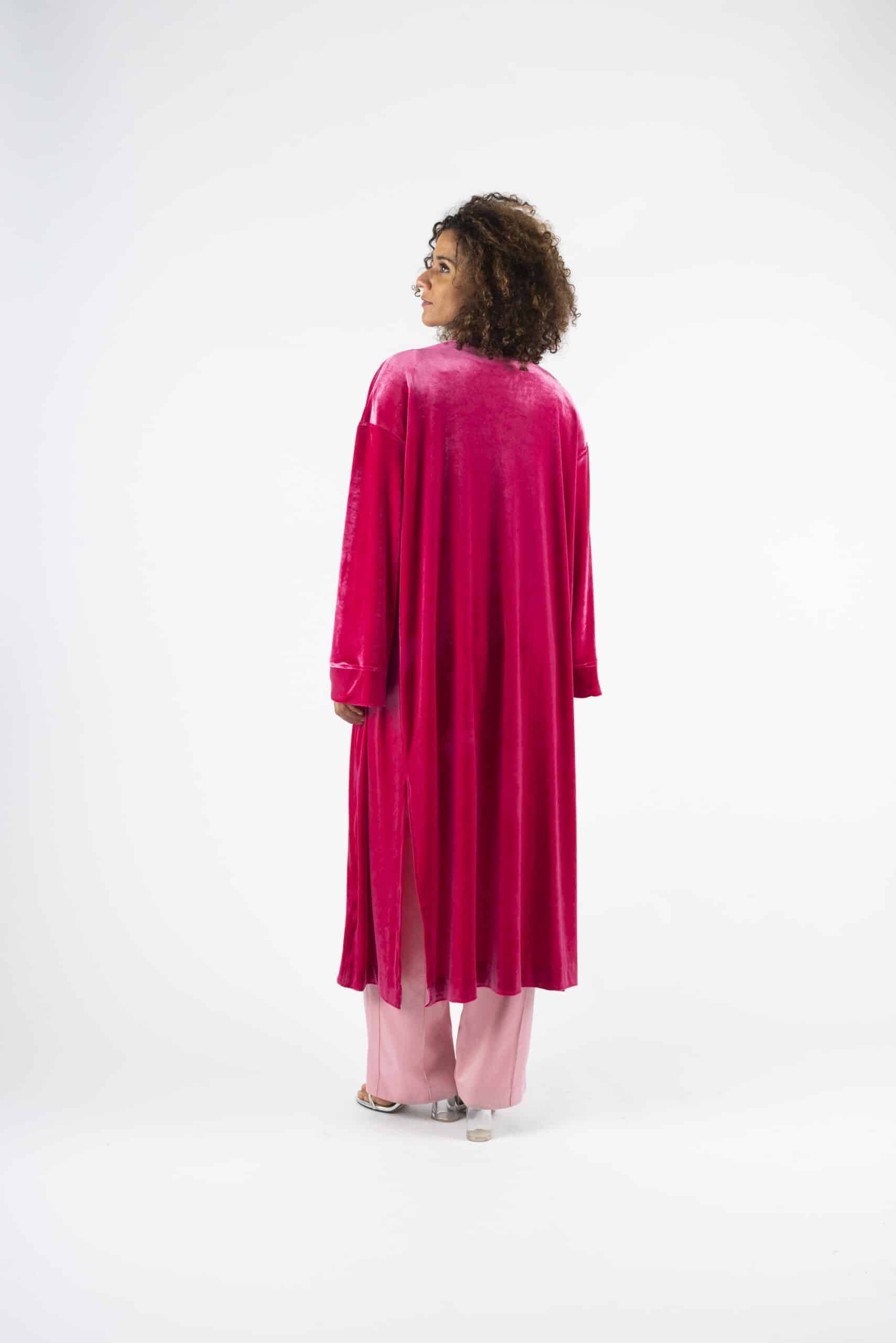 Pink velvet faux-wrap hooded dress - Image 8