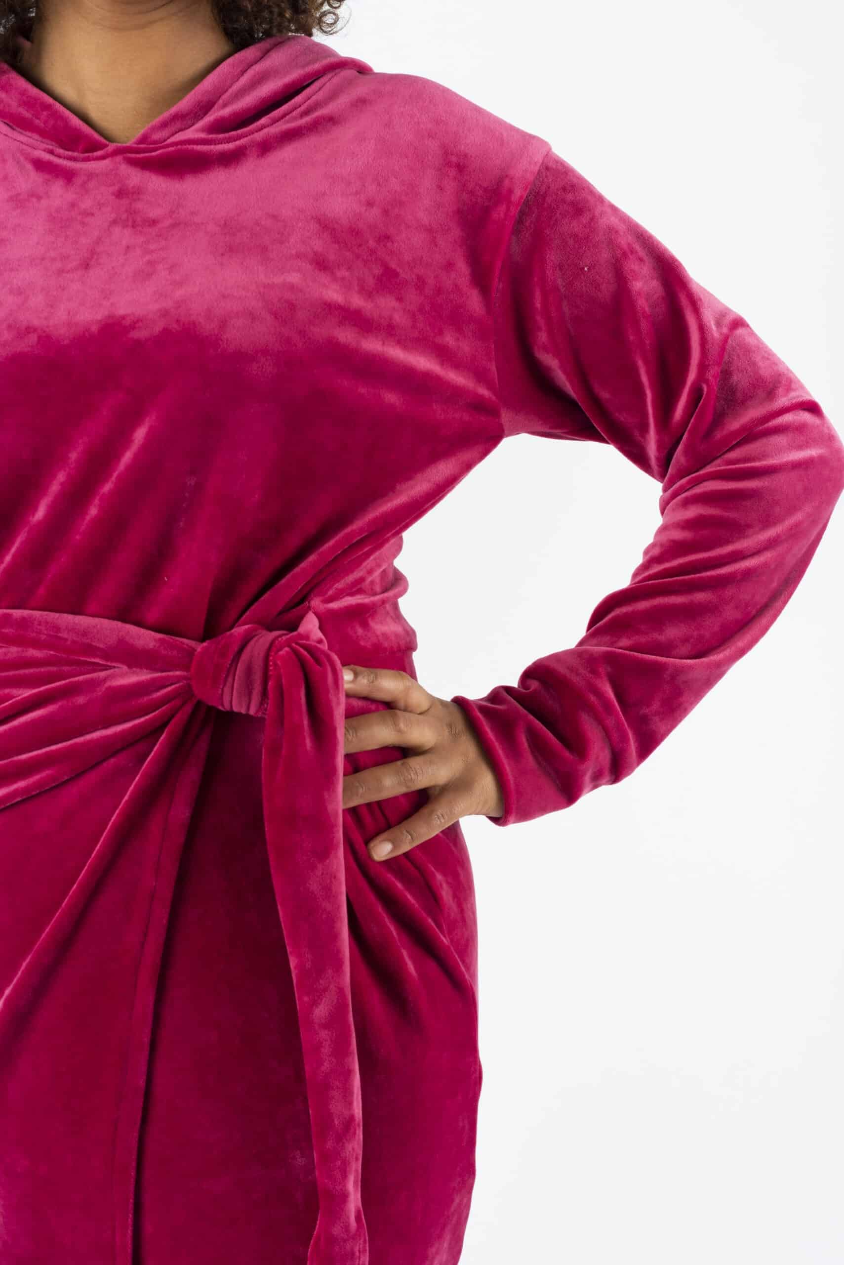 Pink velvet faux-wrap hooded dress - Image 6