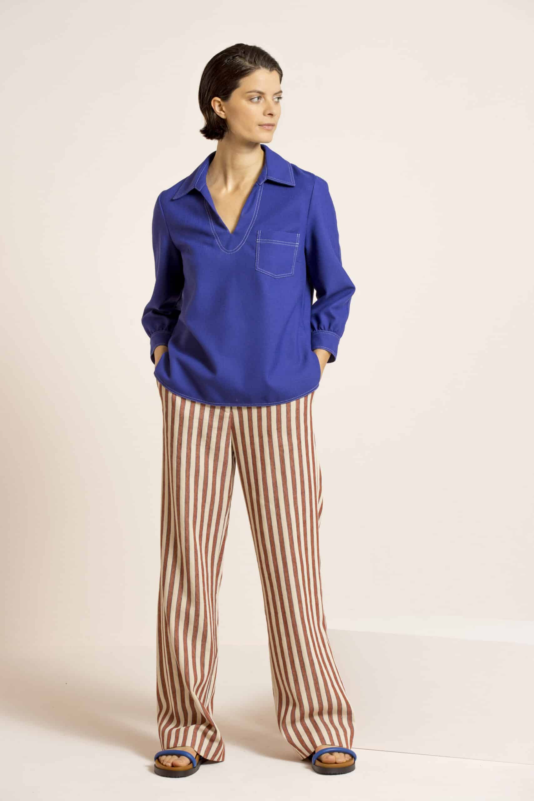 Beige and orange tailored trousers - Image 2