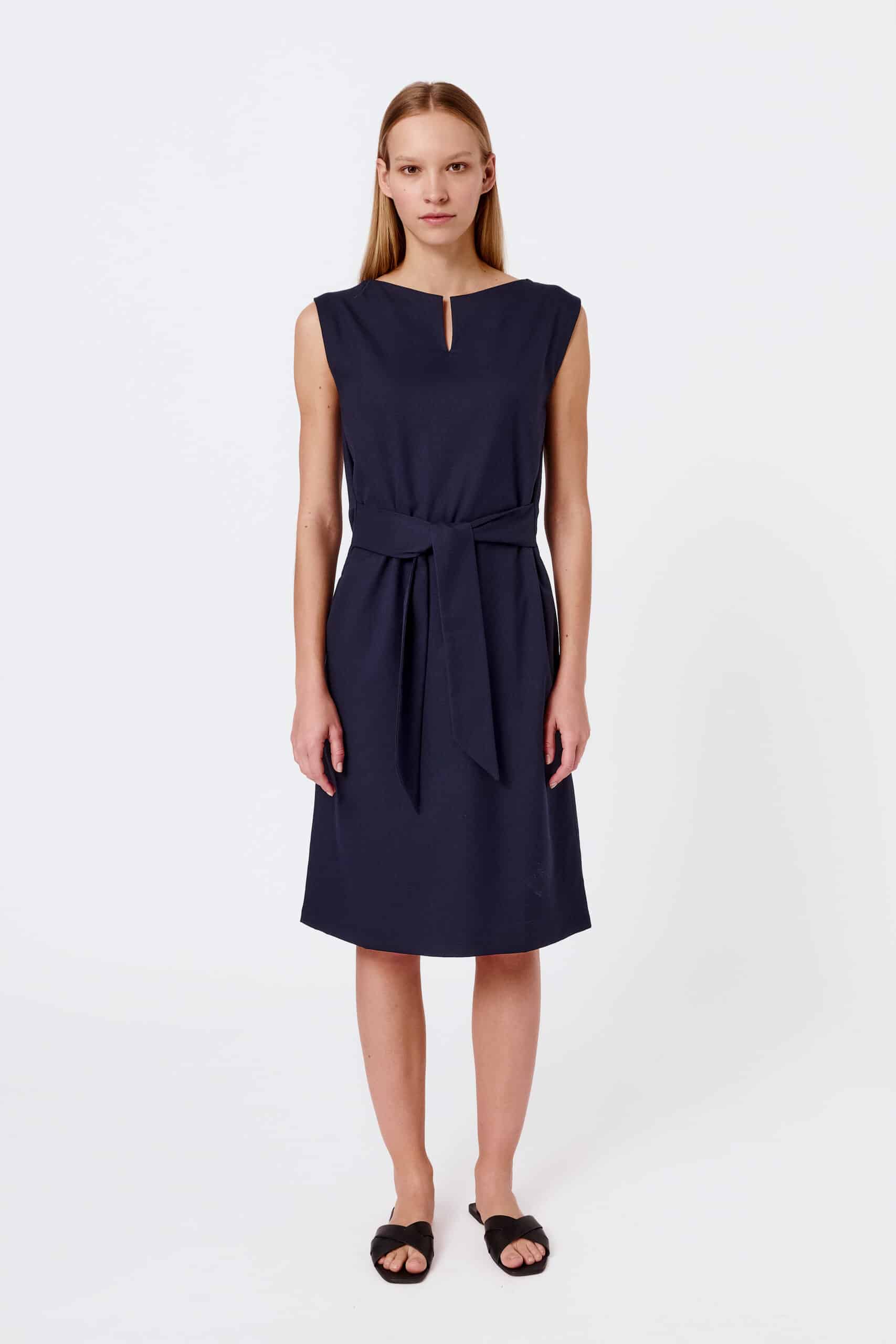Navy belted sleeveless dress - Image 2