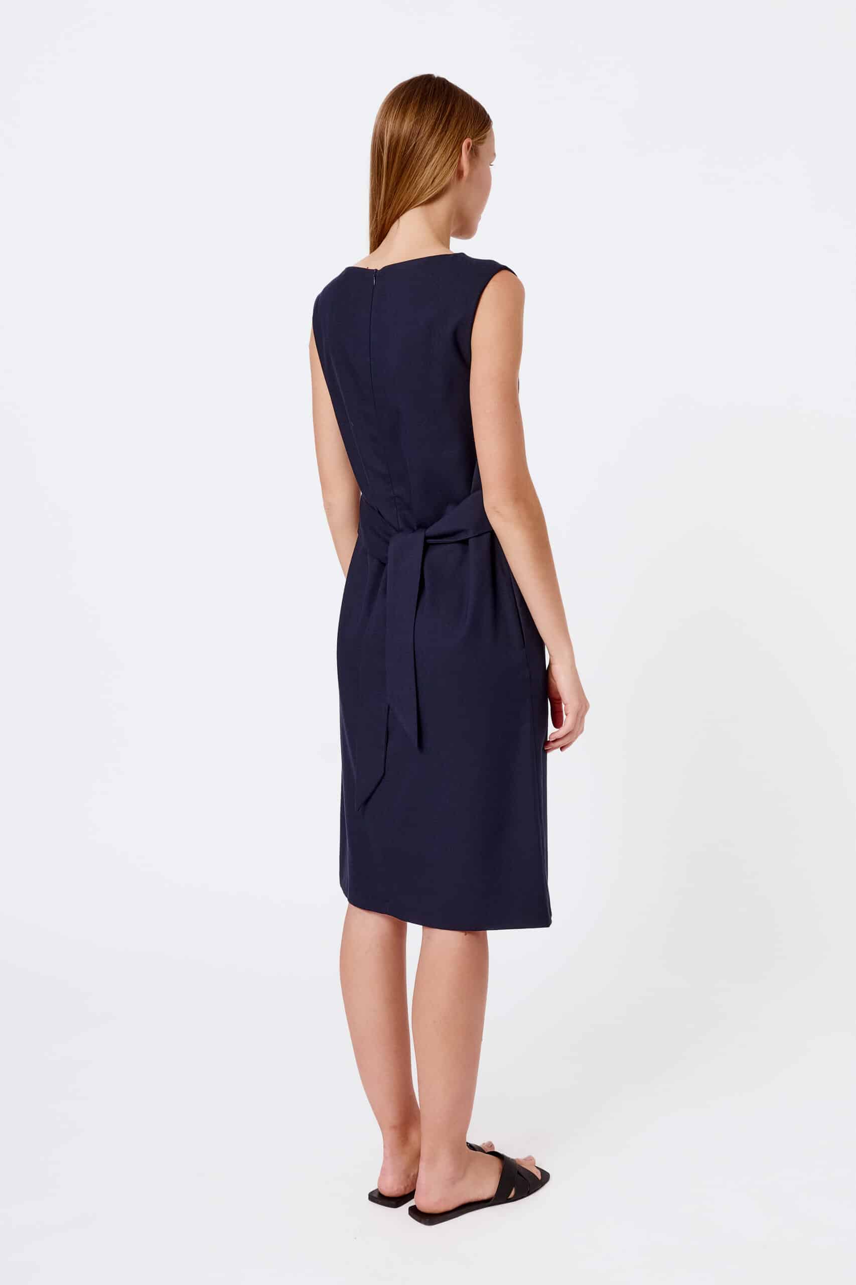 Navy belted sleeveless dress - Image 3