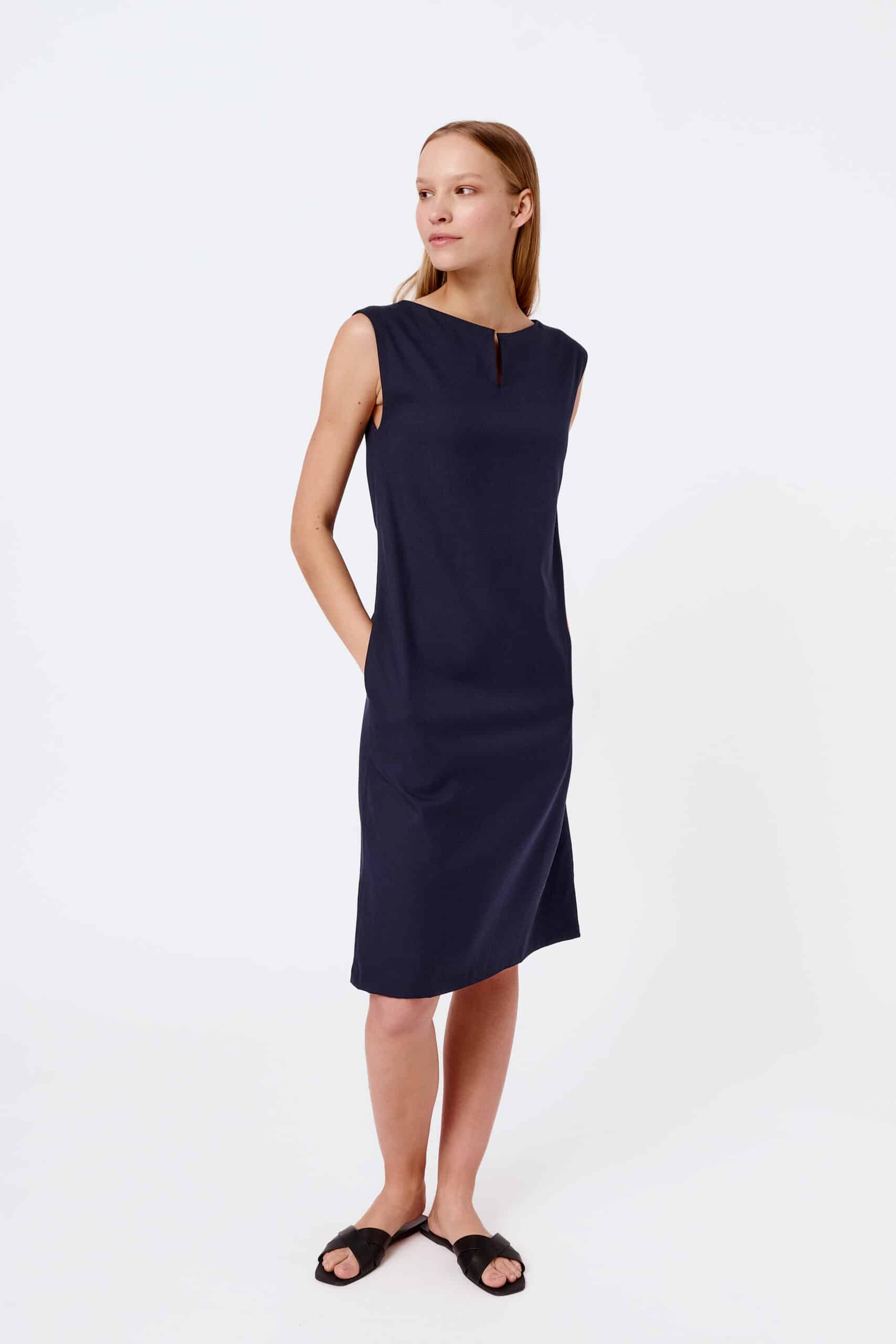 Navy belted sleeveless dress - Image 5