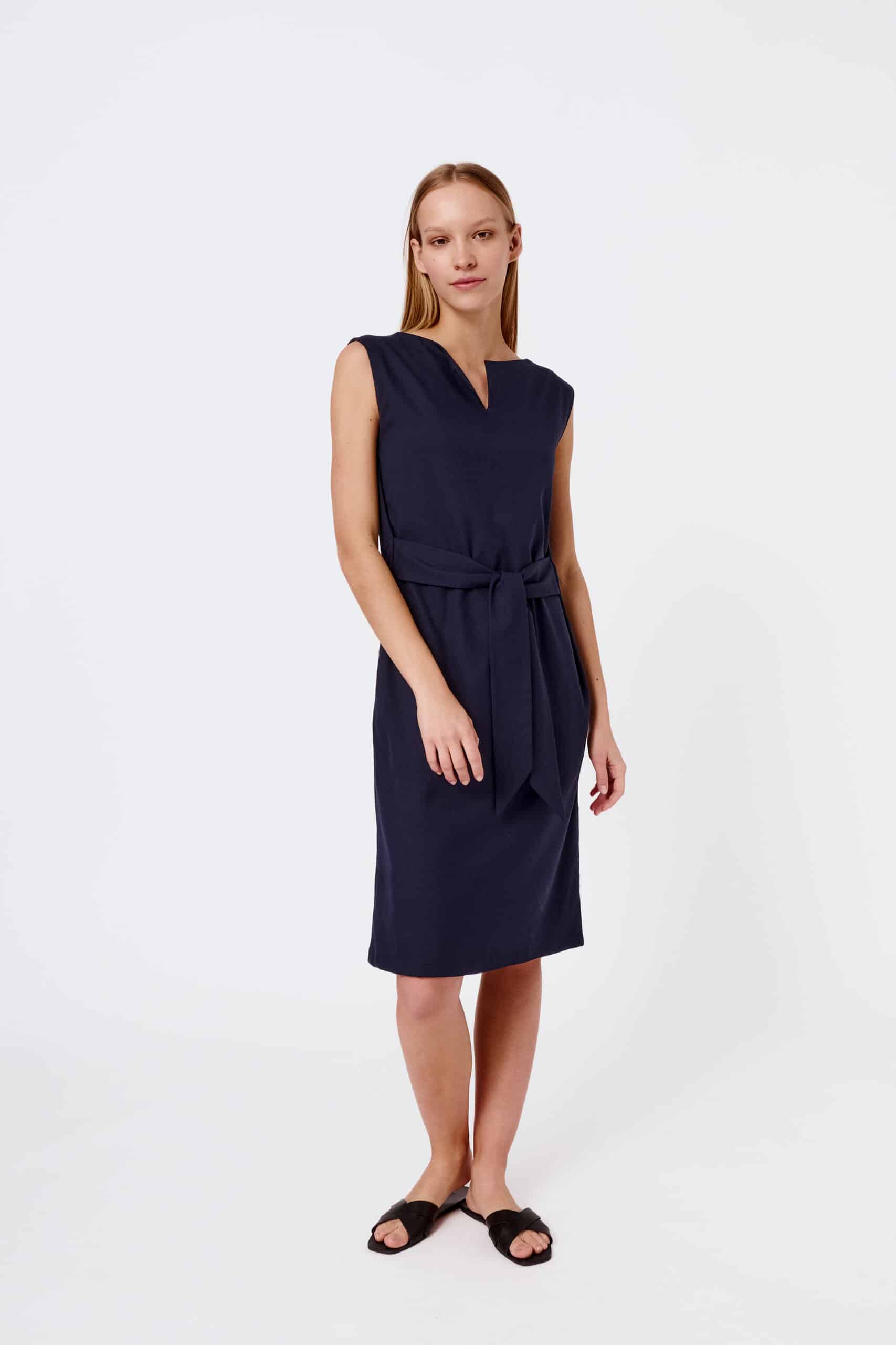 Navy belted sleeveless dress - Image 6