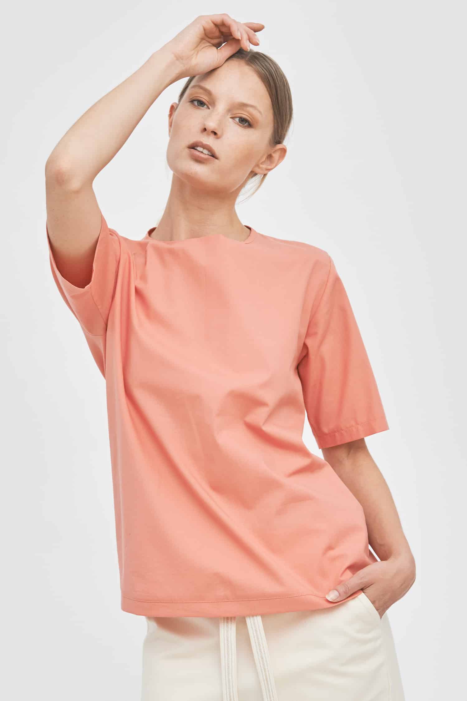 Orange straight neckline detail blouse - Image 2