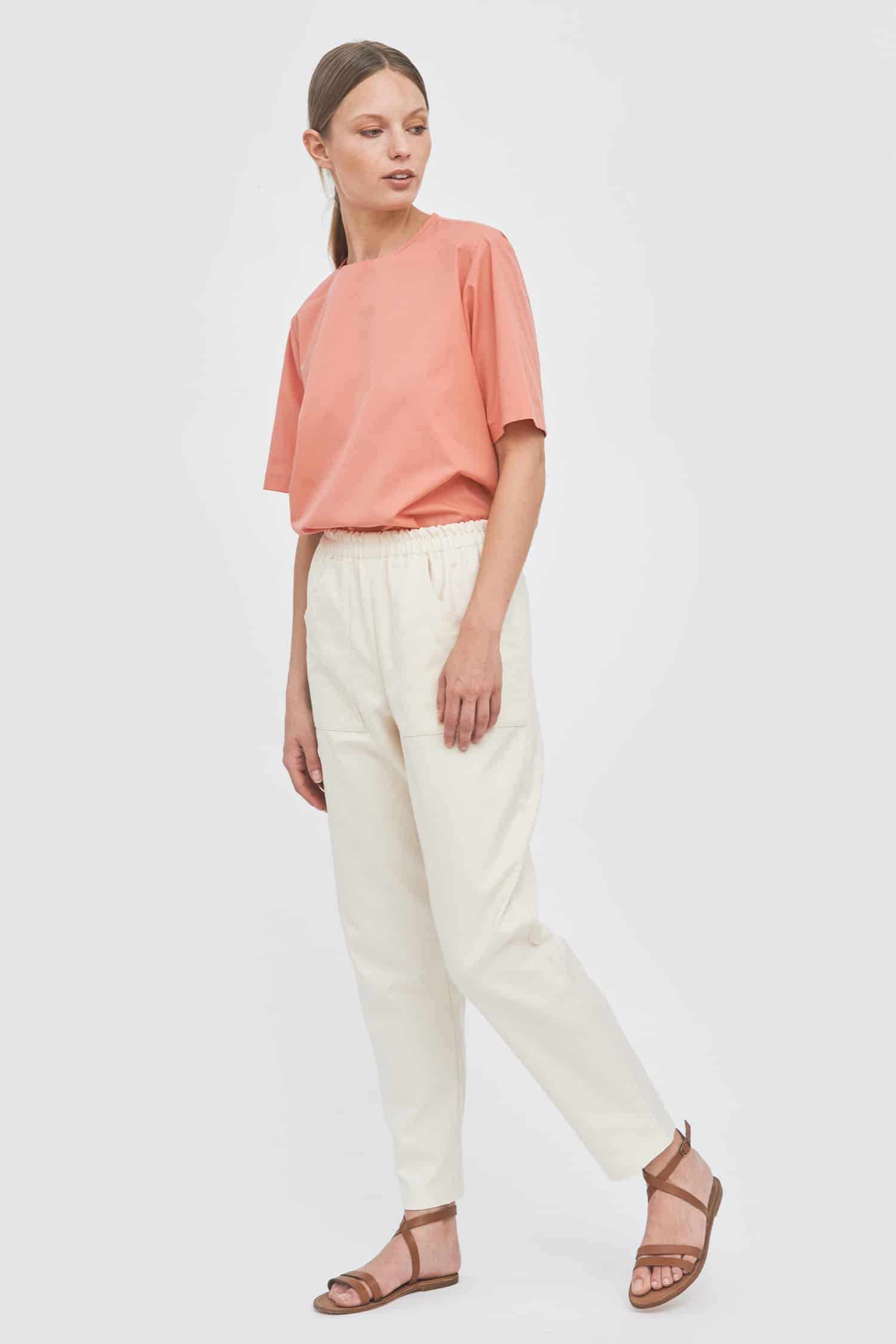 Orange straight neckline detail blouse - Image 3