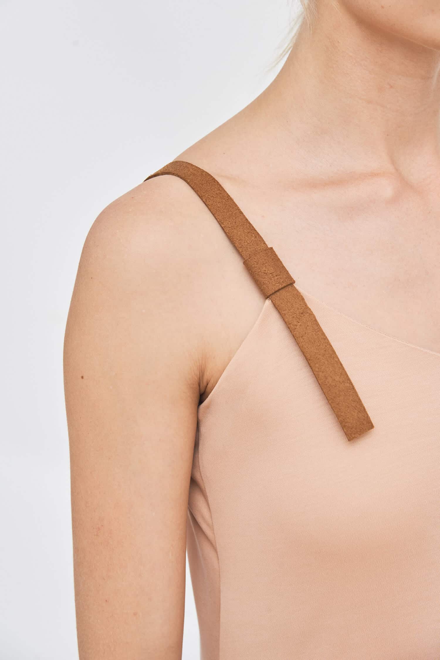 Beige strap detail tencel dress - Image 4