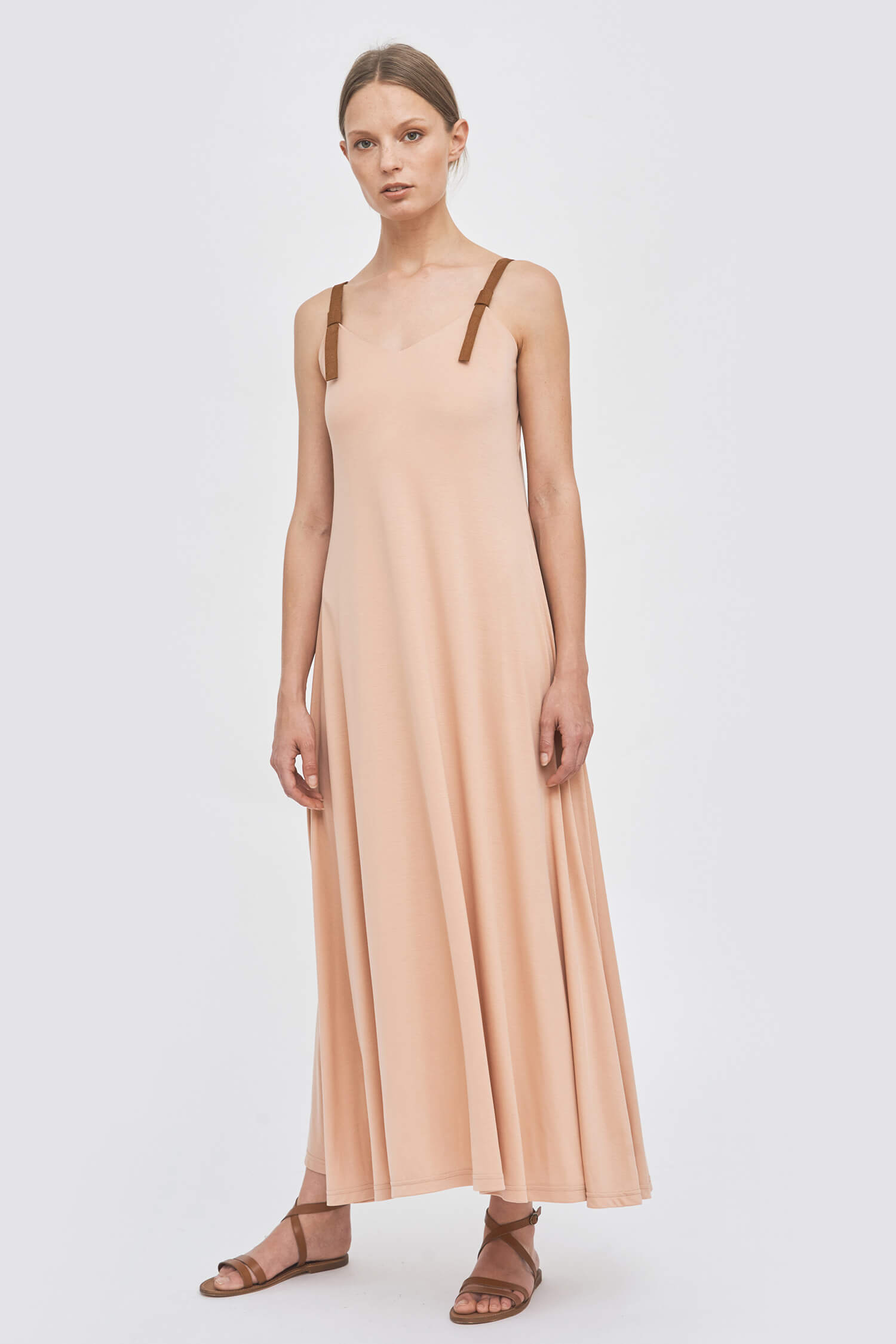 Beige strap detail tencel dress - Image 2