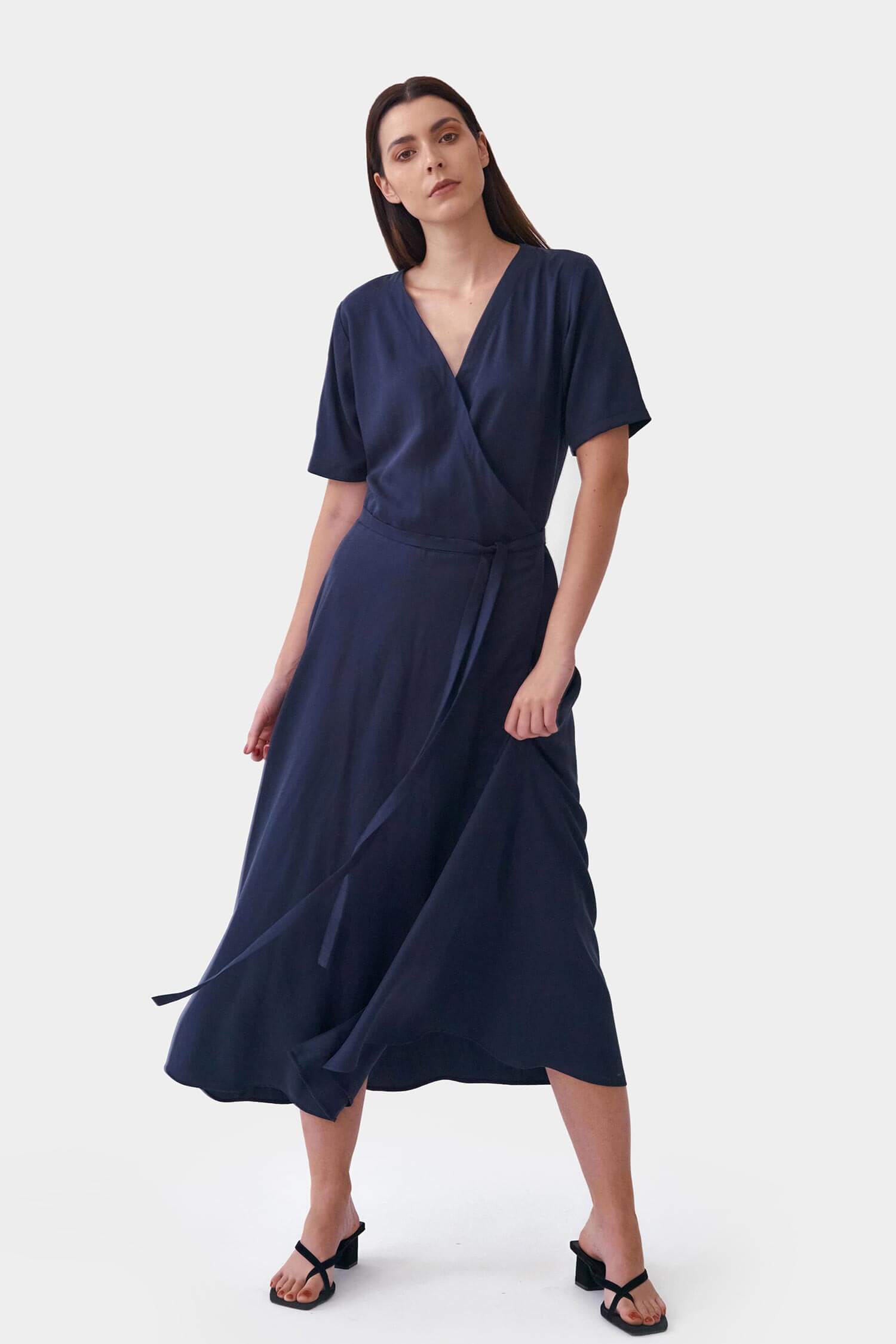 Navy tencel wrap dress - Image 2
