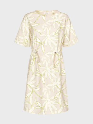 Beige foliage print relaxed dress