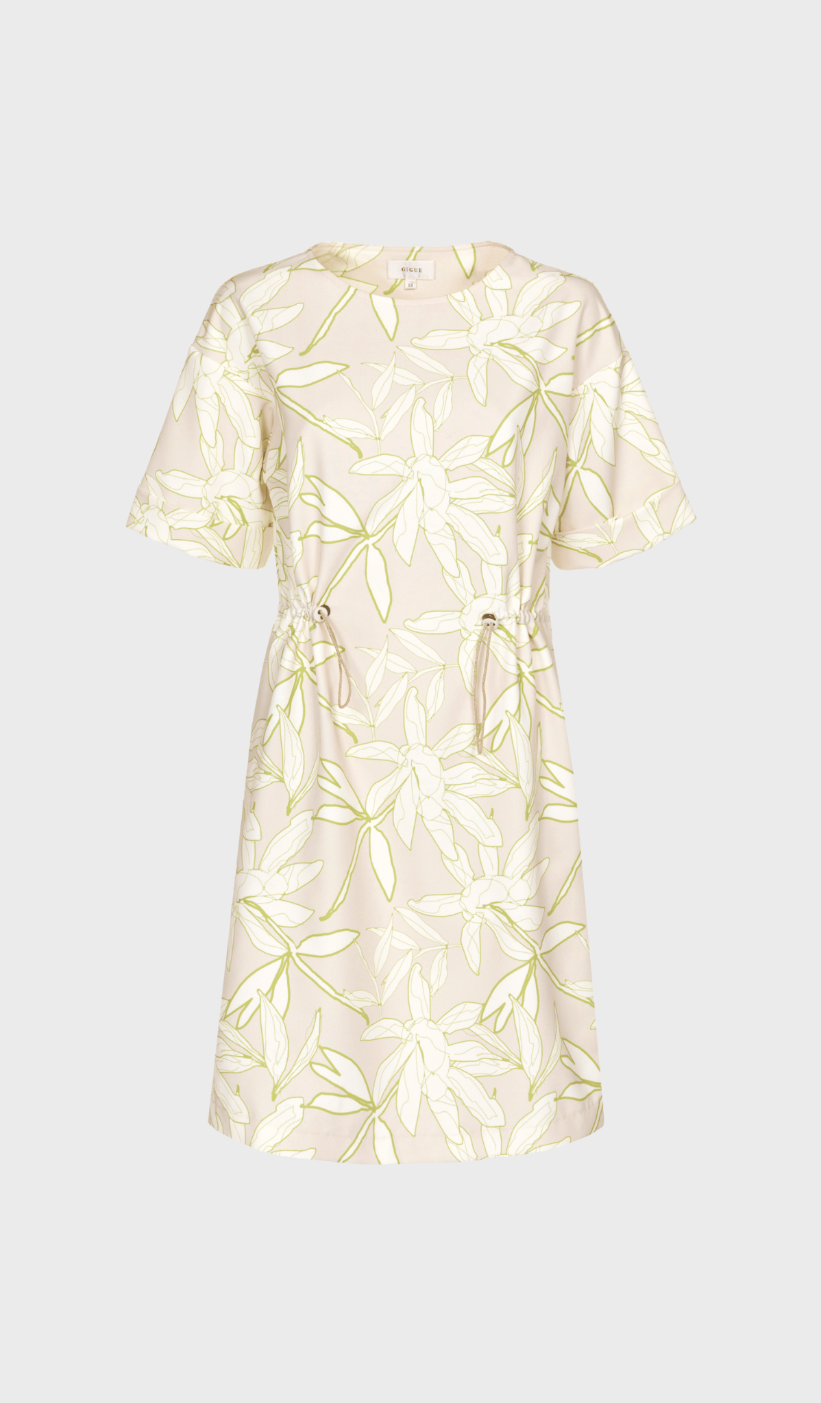 Beige foliage print relaxed dress