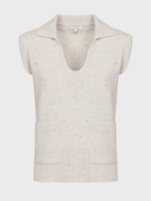 Ivory sleeveless sweater top with dot detailing
