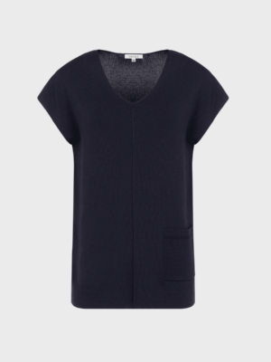 Navy relaxed-fit V-neck blouse