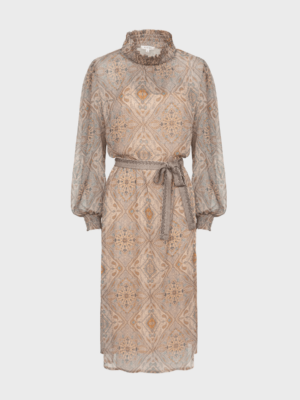 Beige ruffled collar dress