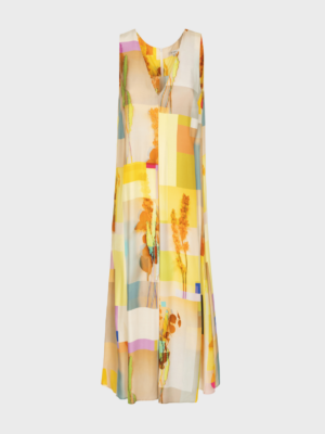 Yellow multicolour sleeveless long dress
