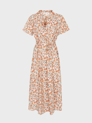 Beige leaves print long dress