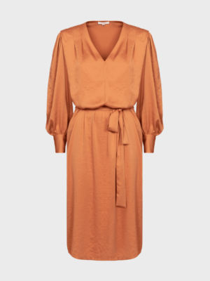 Orange silky long-sleeve dress