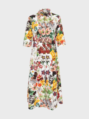 White multicolour flower print dress