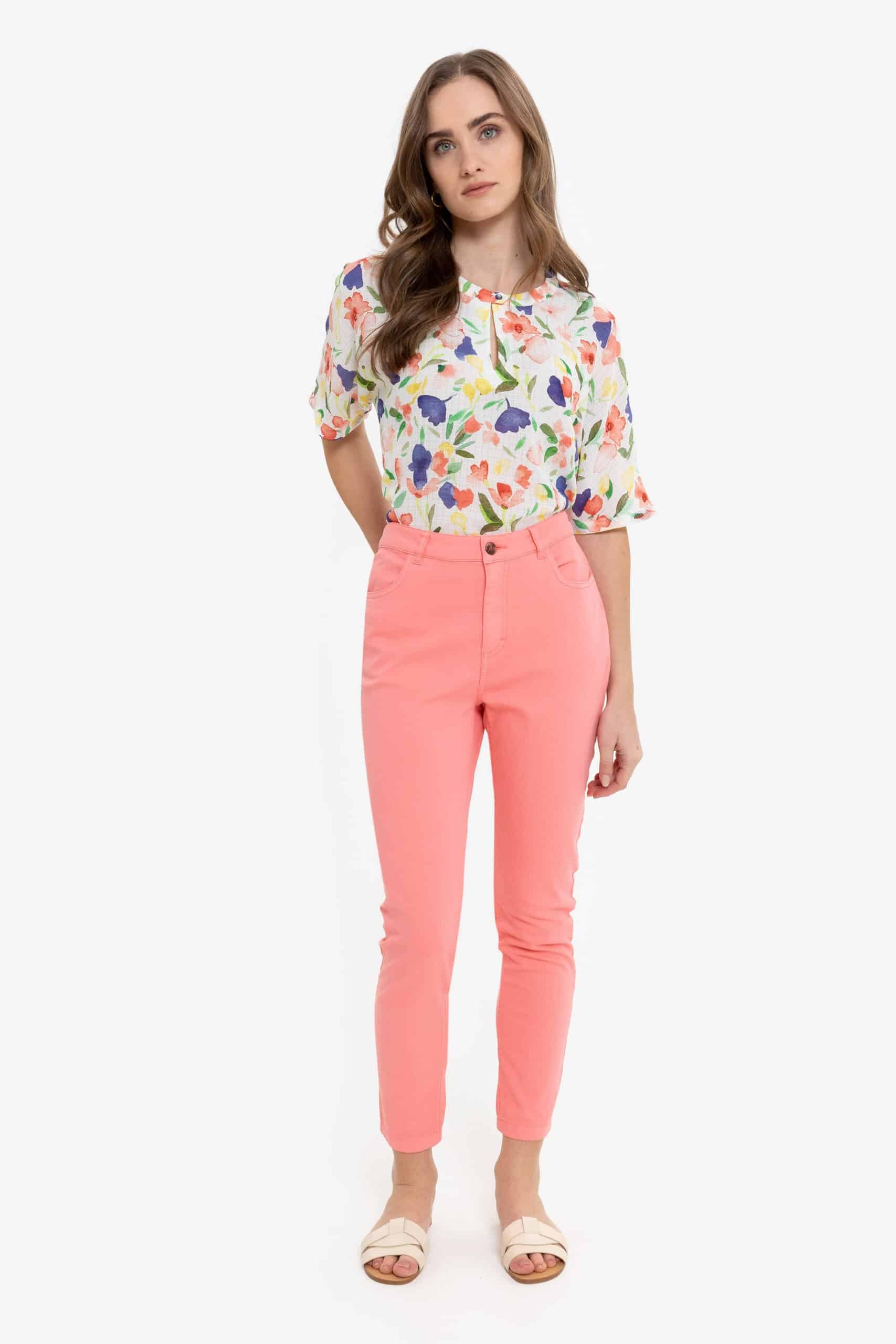 Multicolor floral blouse with front cutout - Image 4