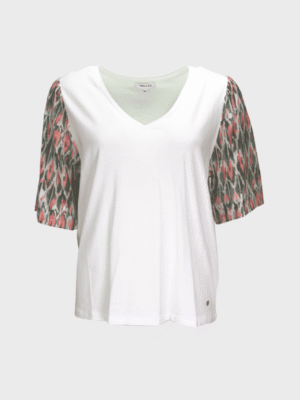 Ecru t-shirt with colourful sleeves
