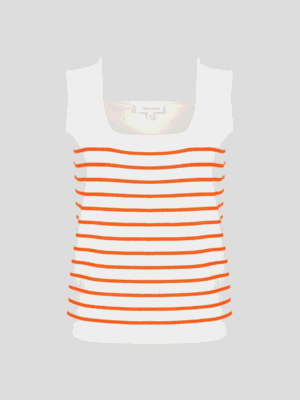 Ecru and orange striped sleeveless top
