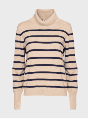 Beige turtleneck striped sweater