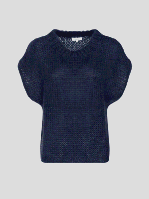 Blue light-knit short-sleeve sweater