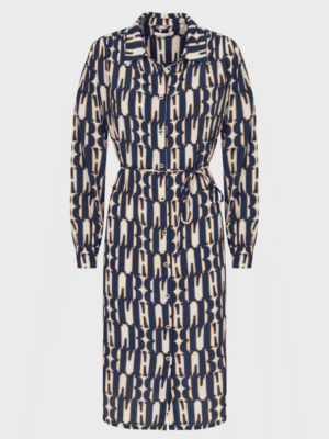 Blue printed midi shirt dress