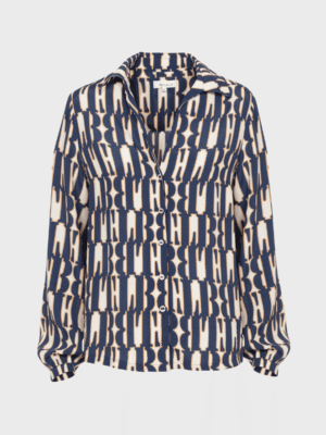 Blue printed long-sleeve blouse