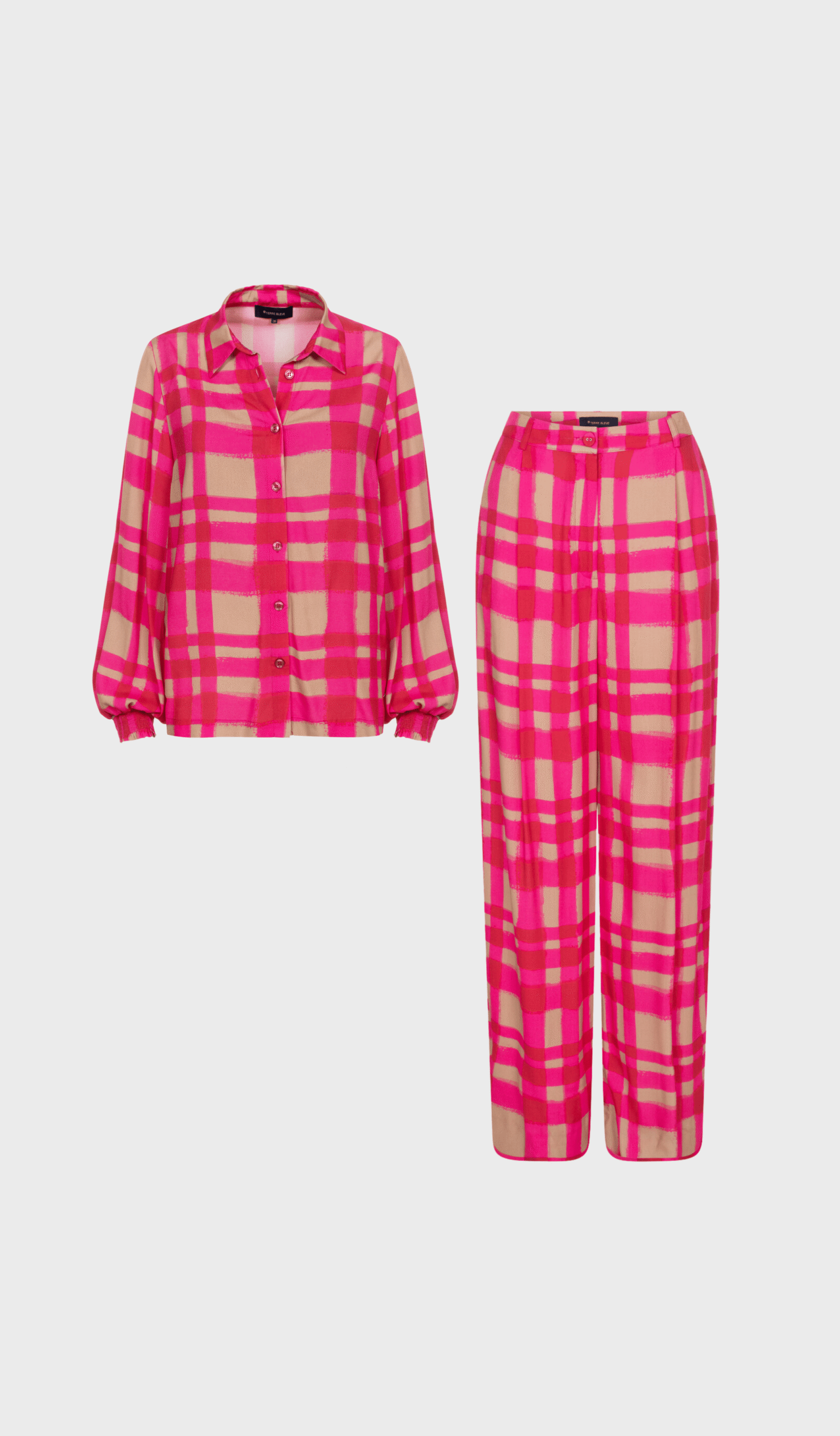Camel and fuchsia colored wide-leg trousers - Image 2